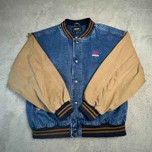 Veintage Dunbrooke Denim Jacket Mens XL Varsity Blue Tan Porta Dock Bomber